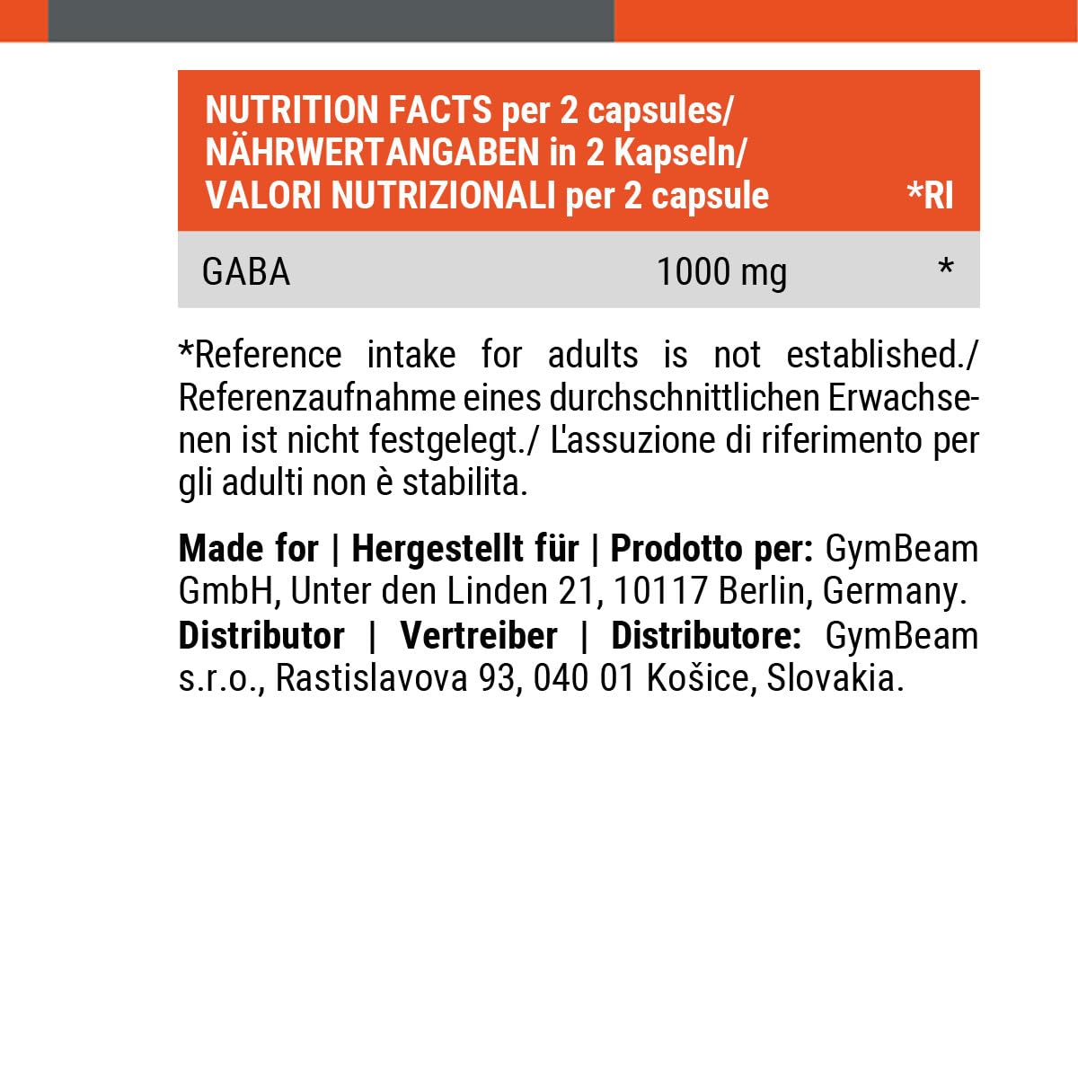 GymBeam GABA Integratore 1000 mg 120 Capsule Sonno