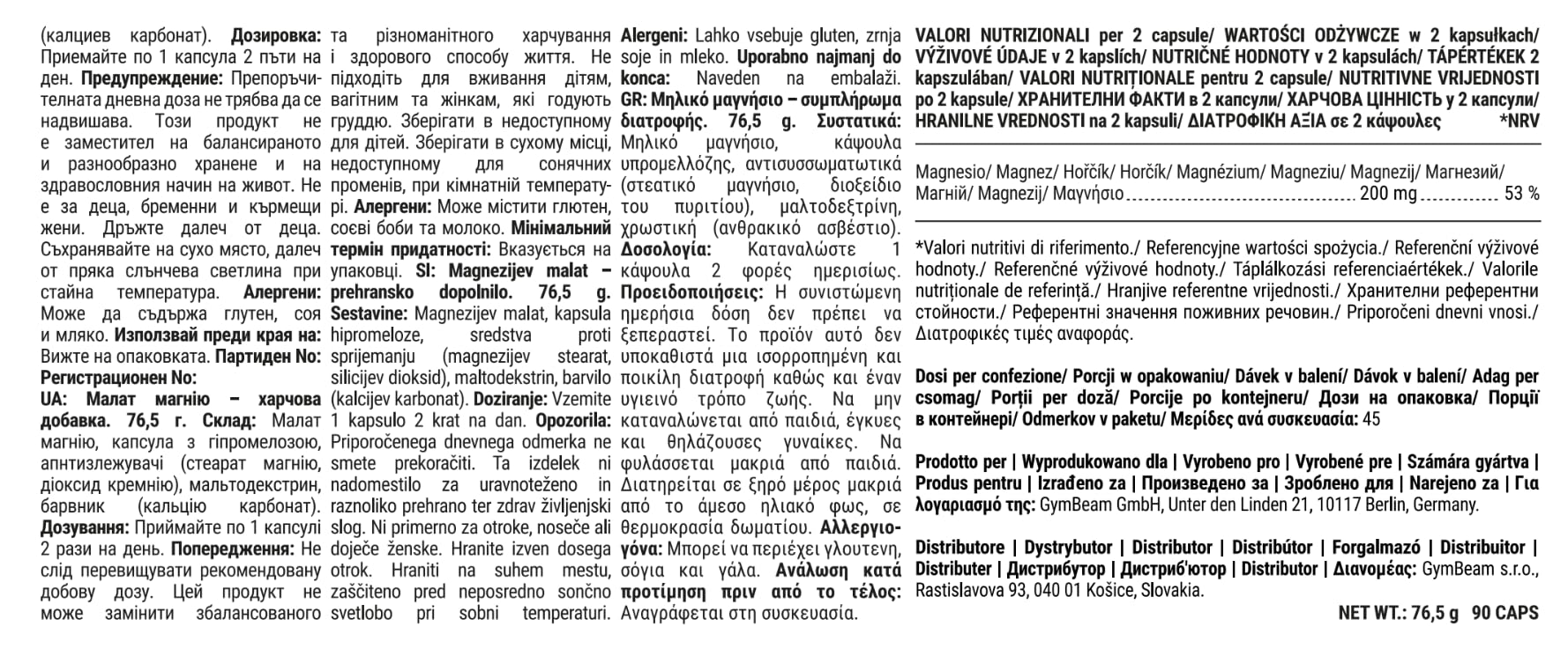 GymBeam Minerali Magnesio Malato integratore 90 capsule vegane stanchezza