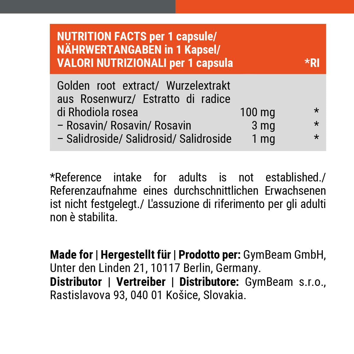 GymBeam Rhodiola Rosea Capsule 90cps Adattogeno