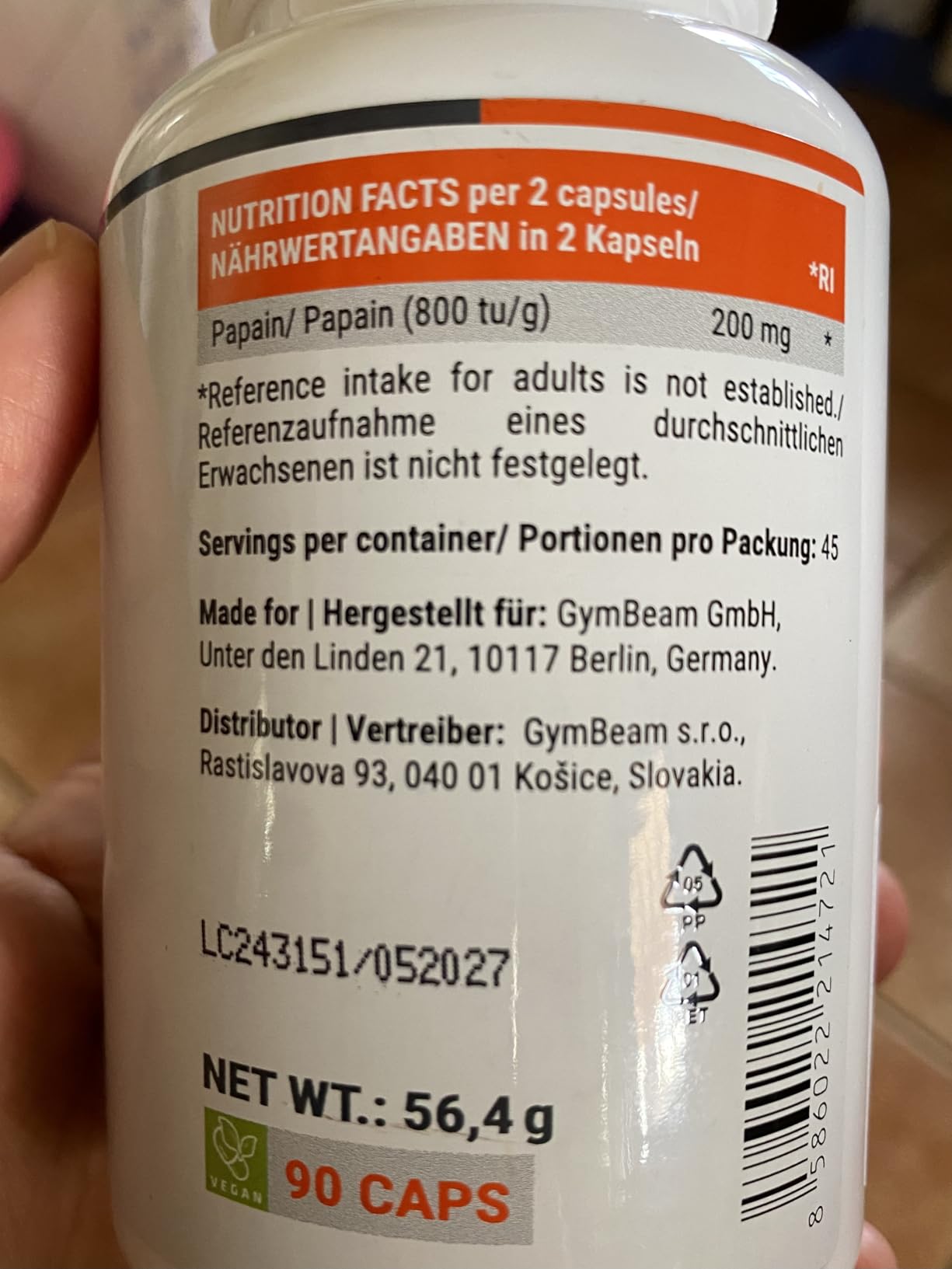 GymBeam Papaina 90 capsule vegane 200mg digestione