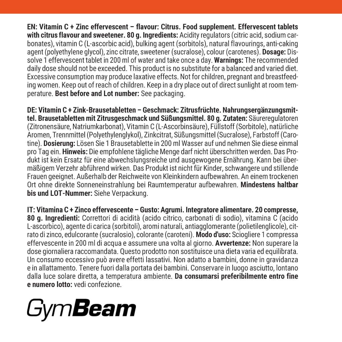 GymBeam Vitamina C Zinco effervescente immunità