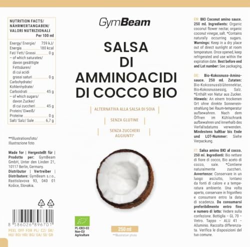 GymBeam Salsa Amino di Cocco BIO 250 ml Senza Glutine