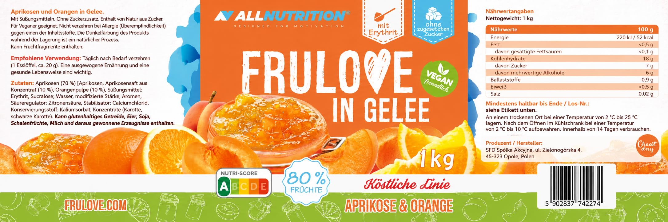AllNutrition Frulove in Jelly frutta in gelatina 1000 g albicocca-arancia