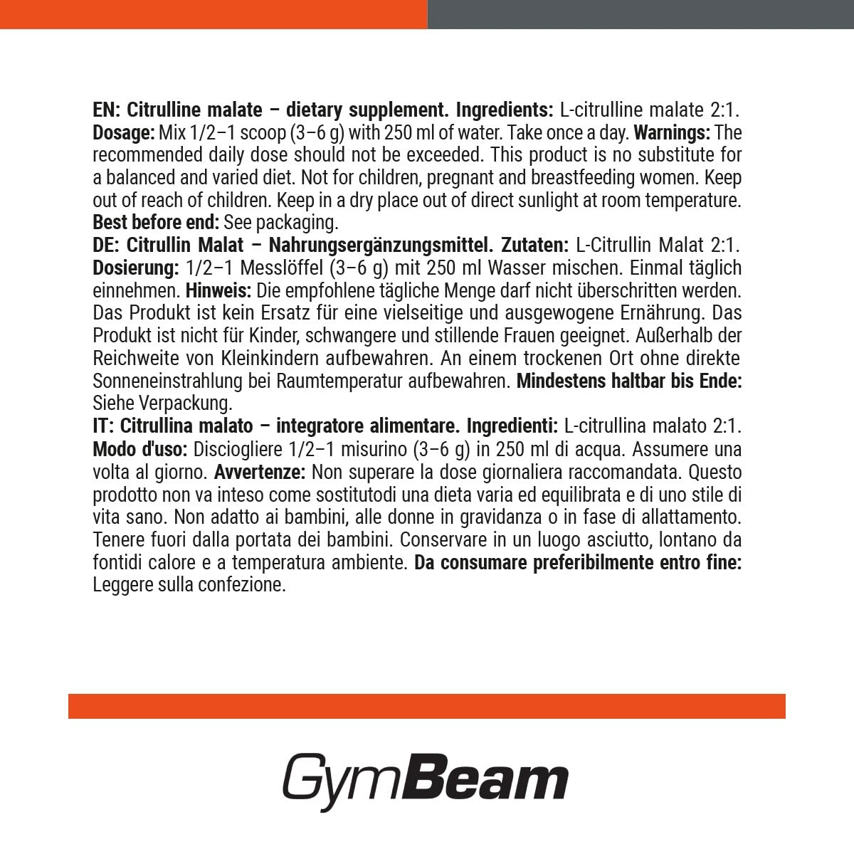 GymBeam Citrullina Malato 250g Green Apple Pump 3000mg