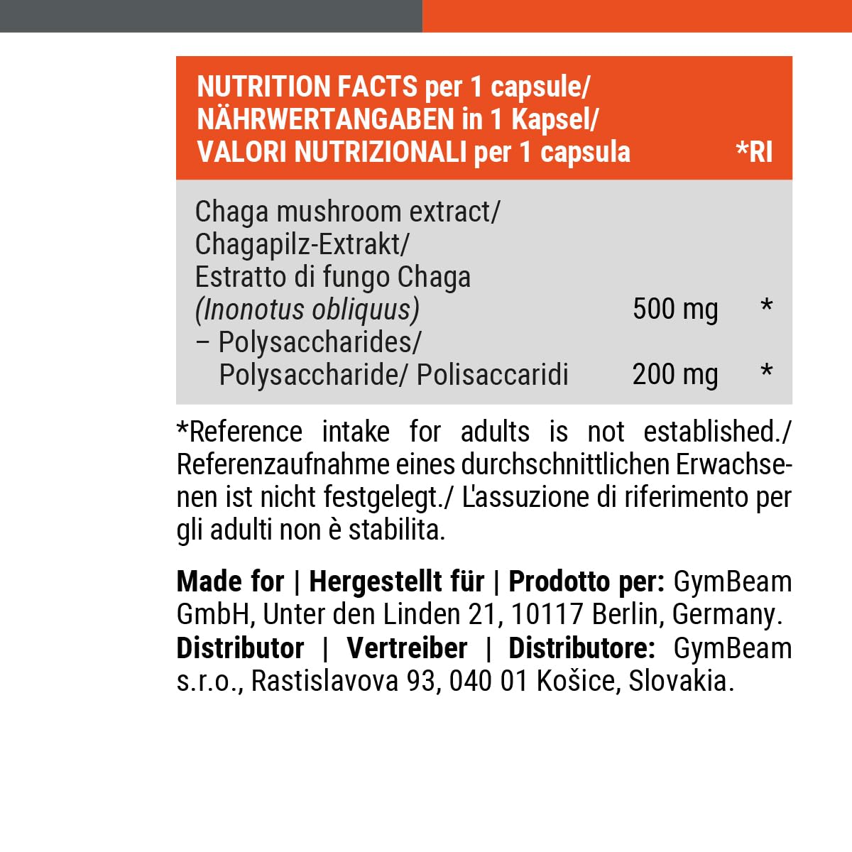 GymBeam Chaga estratto funghi 90 capsule 40% polisaccaridi