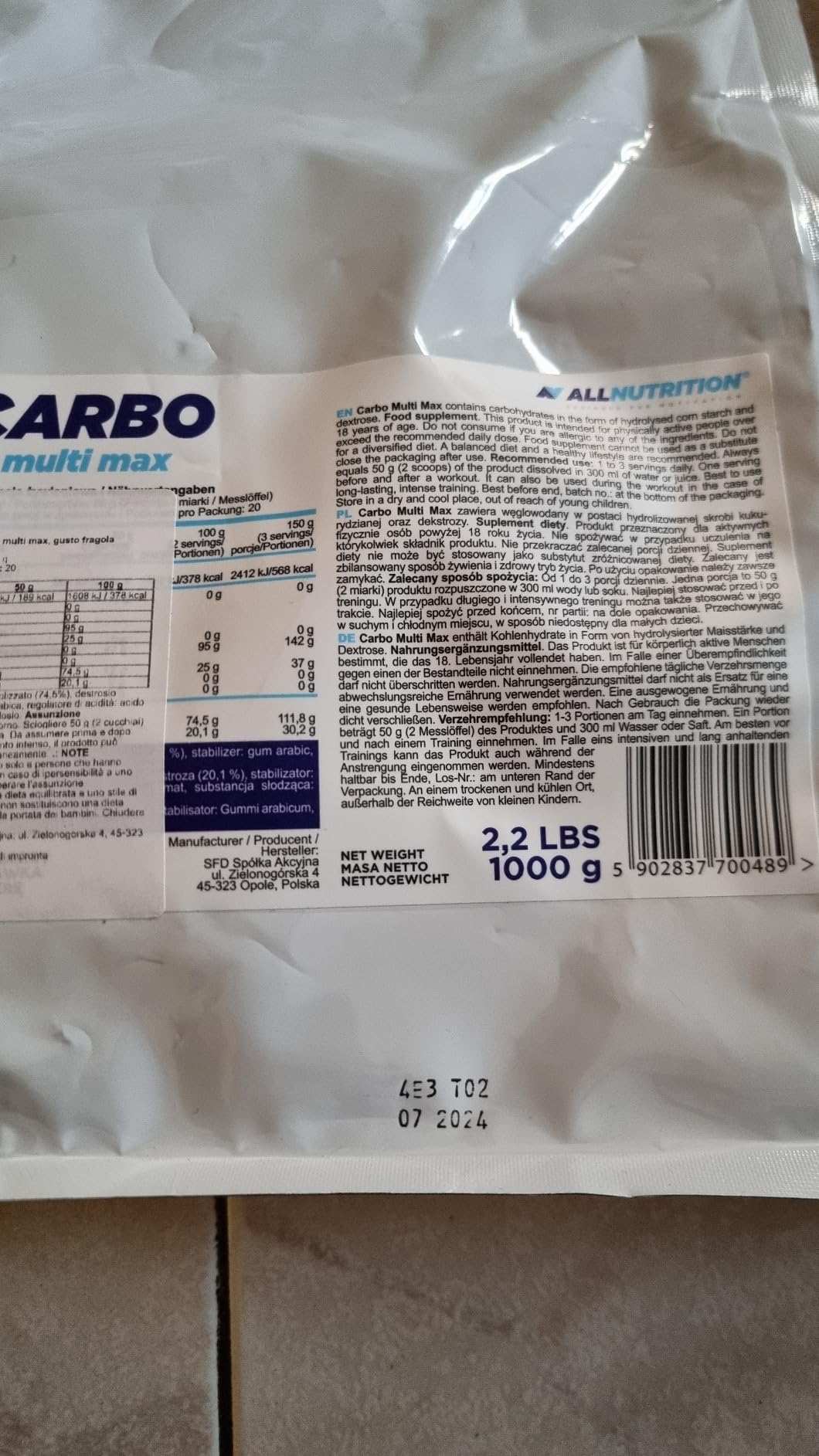 AllNutrition Carbohydrates Carbo Multi Max carboidrati fragola 1 kg