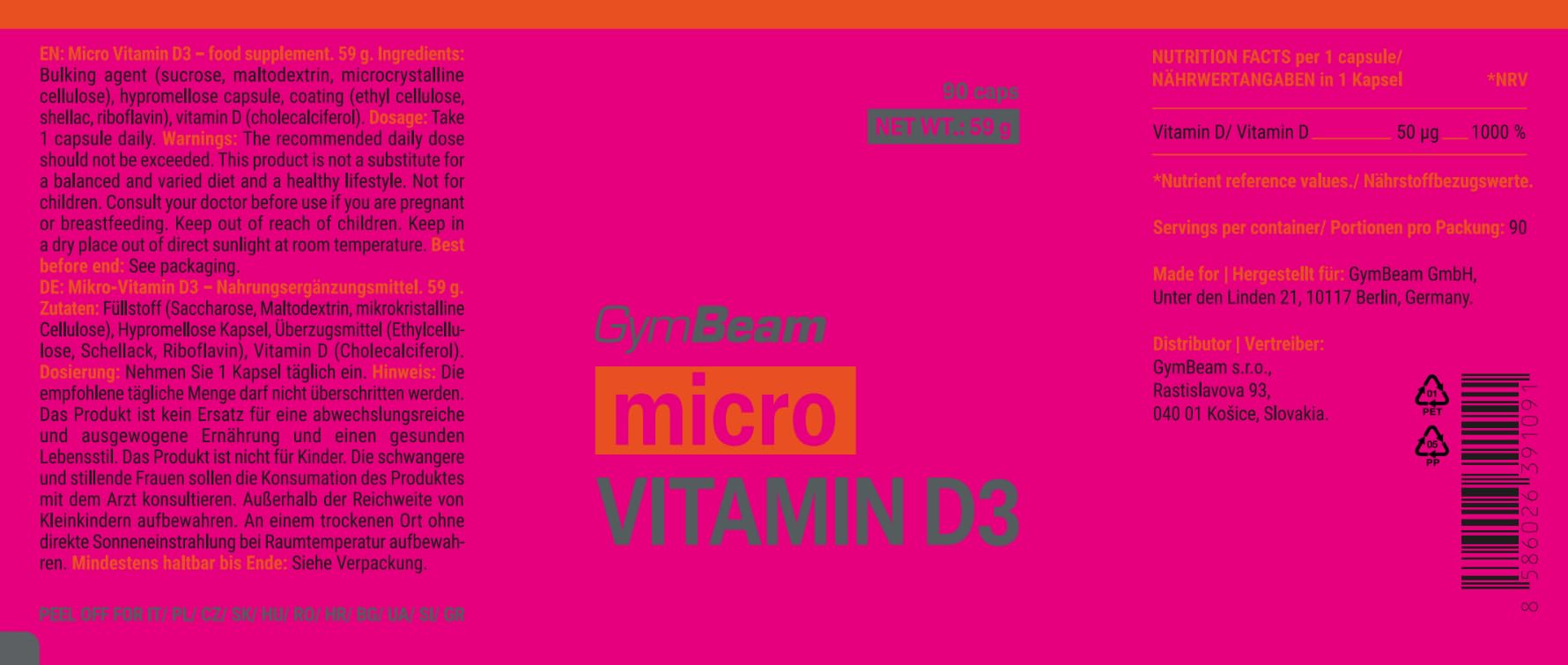 GymBeam Vitamine Micro D3 2000 UI capsule rilascio graduale