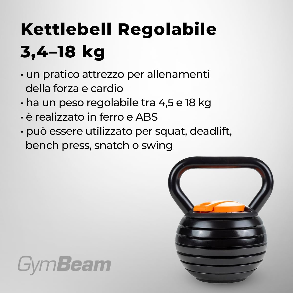 GymBeam Kettlebell Regolabile 4,5-18 kg Ferro ABS Swing