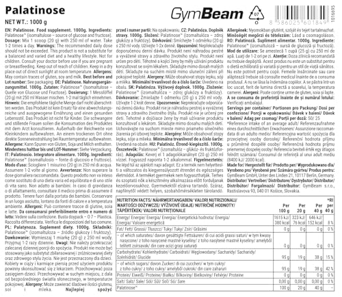 GymBeam Palatinosio Isomaltulosio Polvere 500g Vegano