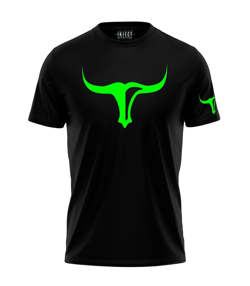 Inject Nutrition T-Shirt Torus maglietta cotone nero logo fluo 155 g/m²
