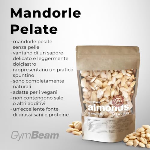 GymBeam Mandorle Pelate 500g Vegane Senza Sale Proteiche