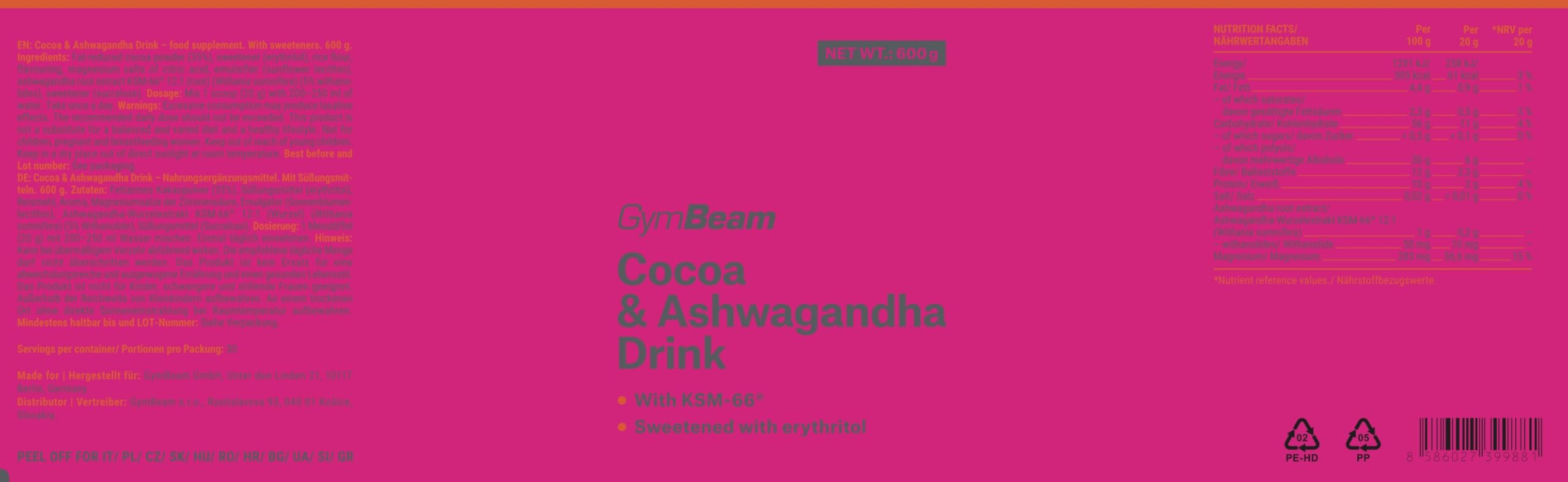 GymBeam Ashwagandha Cacao bevanda KSM-66 relax