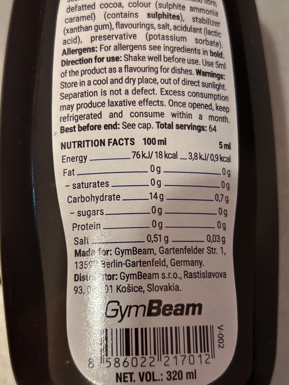 GymBeam Sciroppo ZERO Cookies Cream 320 ml Senza Zucchero