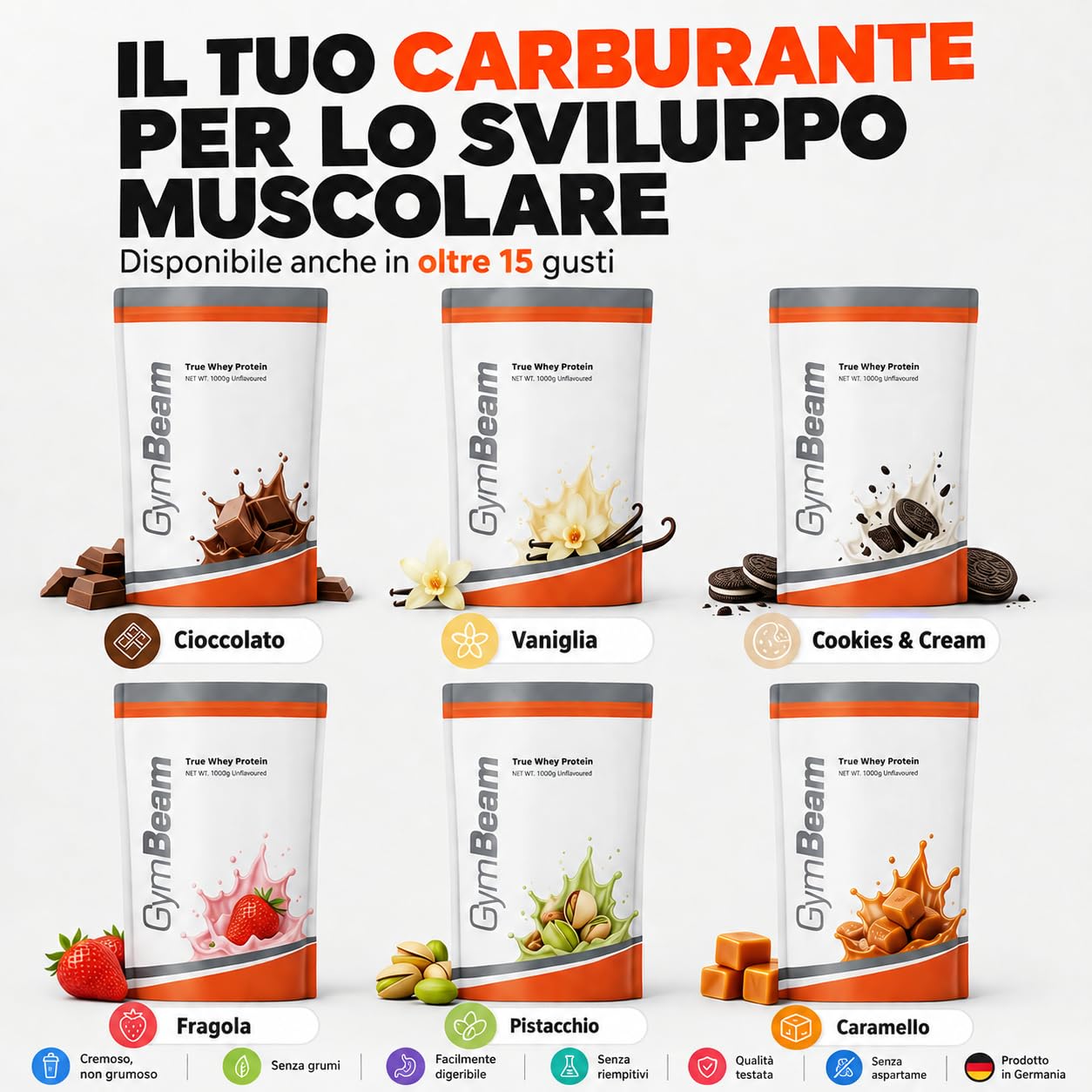 GymBeam True Whey Banana proteine whey 1000g muscoli