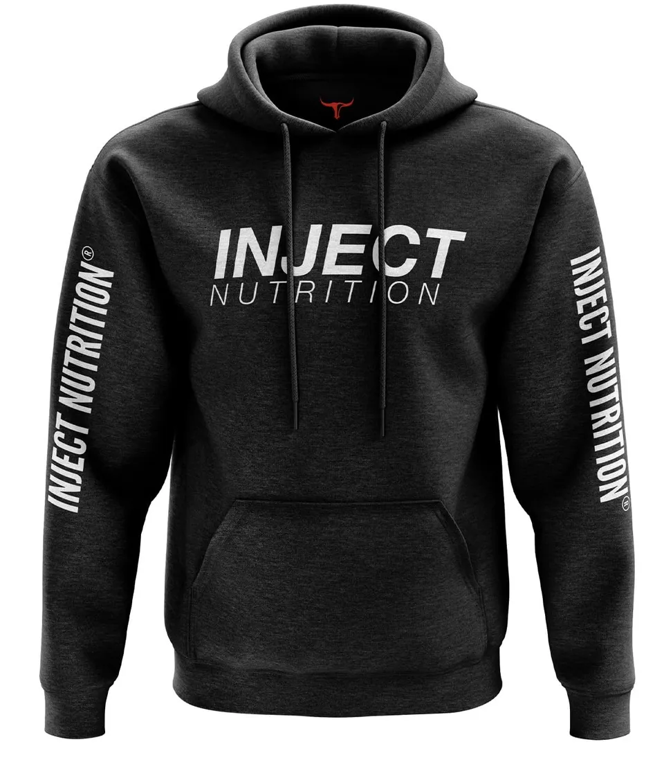 Inject Nutrition Felpe Felpa con Cappuccio Sportiva Felpa Nero Melange