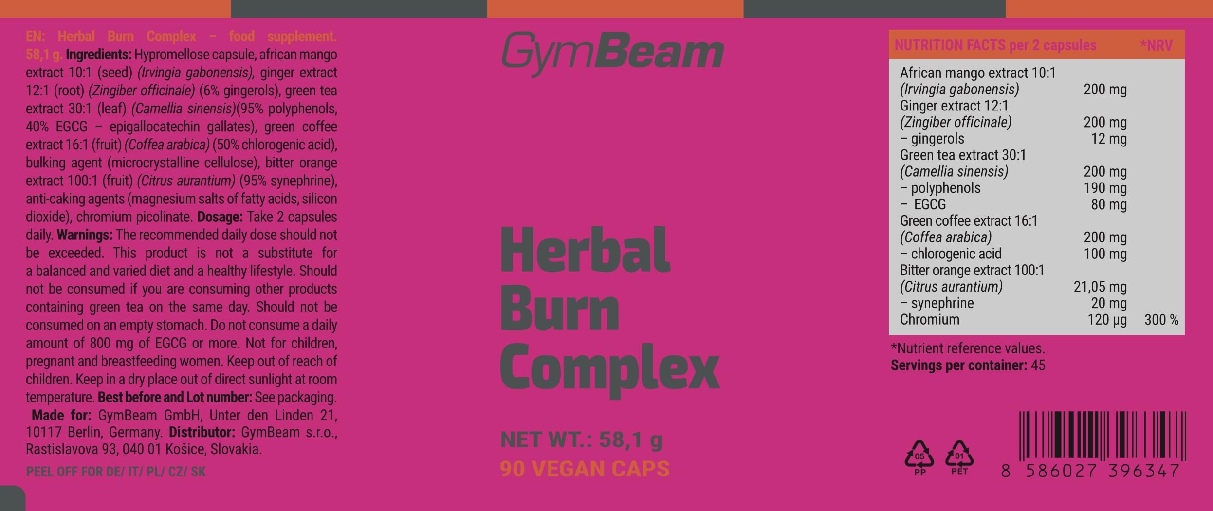 GymBeam Herbal Burn Complex 60 Capsule Vegane Sinefrina