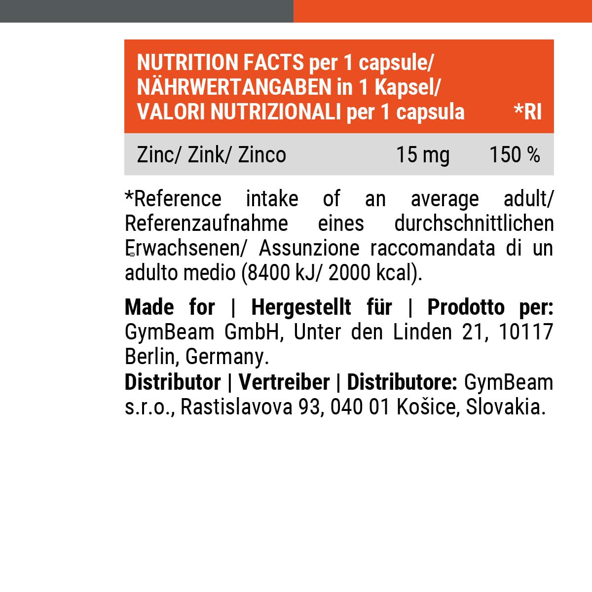 GymBeam Zinco Bisglicinato 15 mg Integratore 90 Compresse