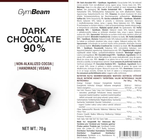 GymBeam Cioccolato Fondente 90% Vegano 70g Low Sugar