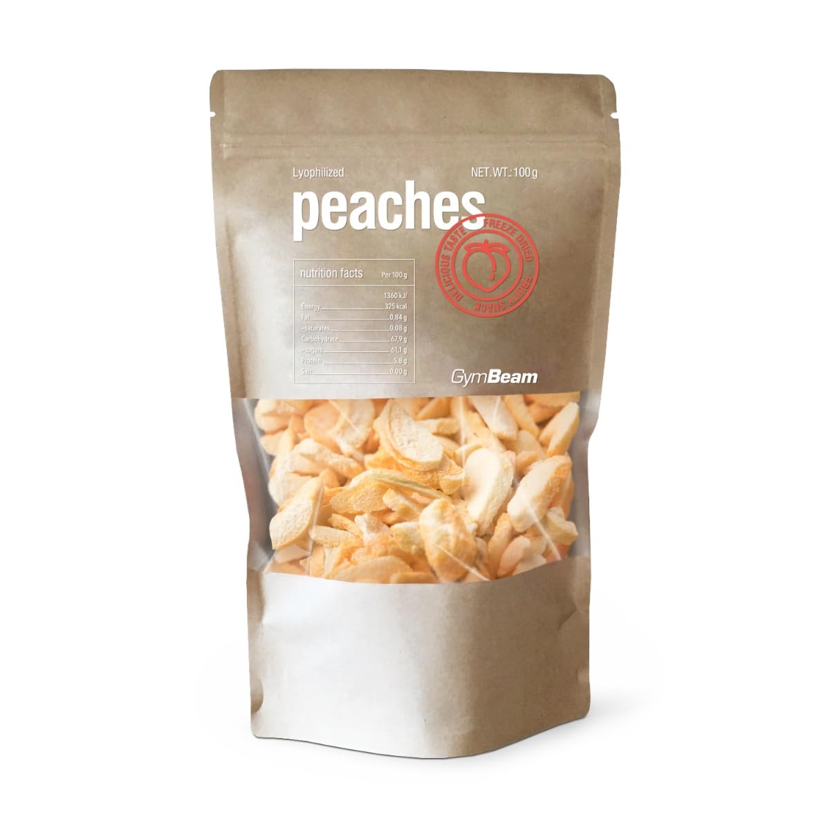 GymBeam Pesche Liofilizzate 100 g Snack Frutta Senza Zuccheri