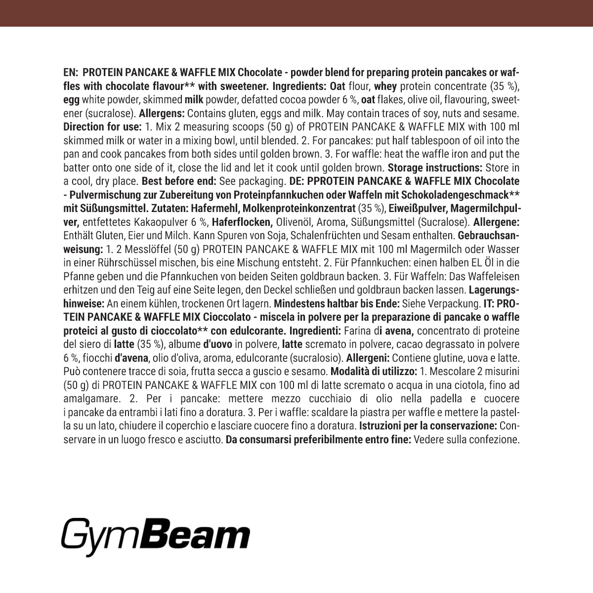 GymBeam Pancake Mix Proteico Cioccolato 500g