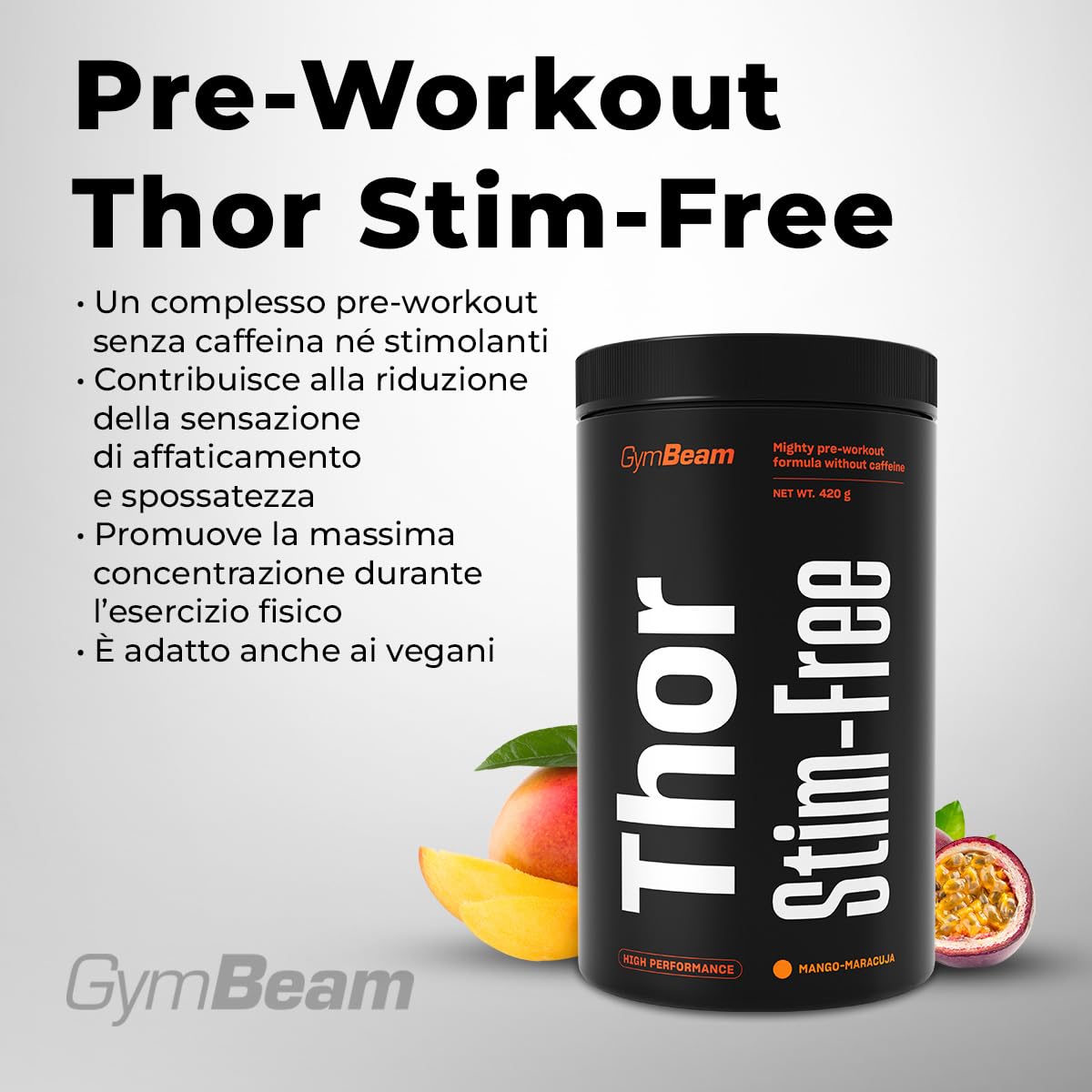 GymBeam Thor Stim-Free Pre Workout 420g Mango-Maracuja