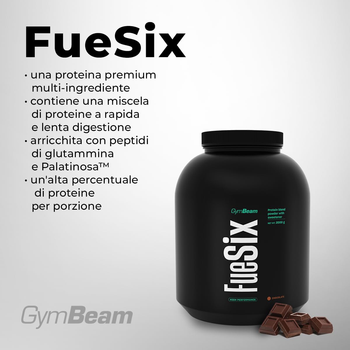 GymBeam FueSix proteine cioccolato 1000 g 6 fonti