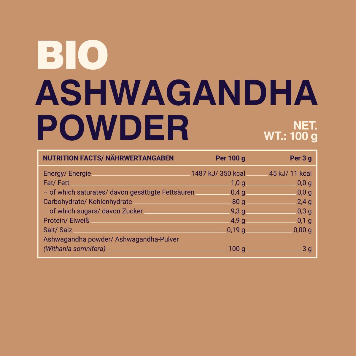 GymBeam Ashwagandha BIO Polvere 100g Adattogeno