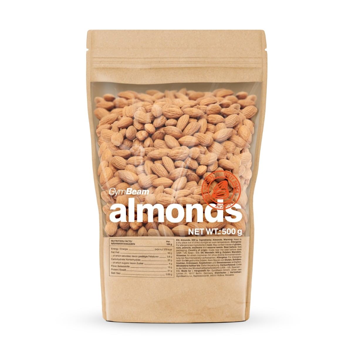 GymBeam Mandorle Sgusciate 500 g Snack Senza Sale