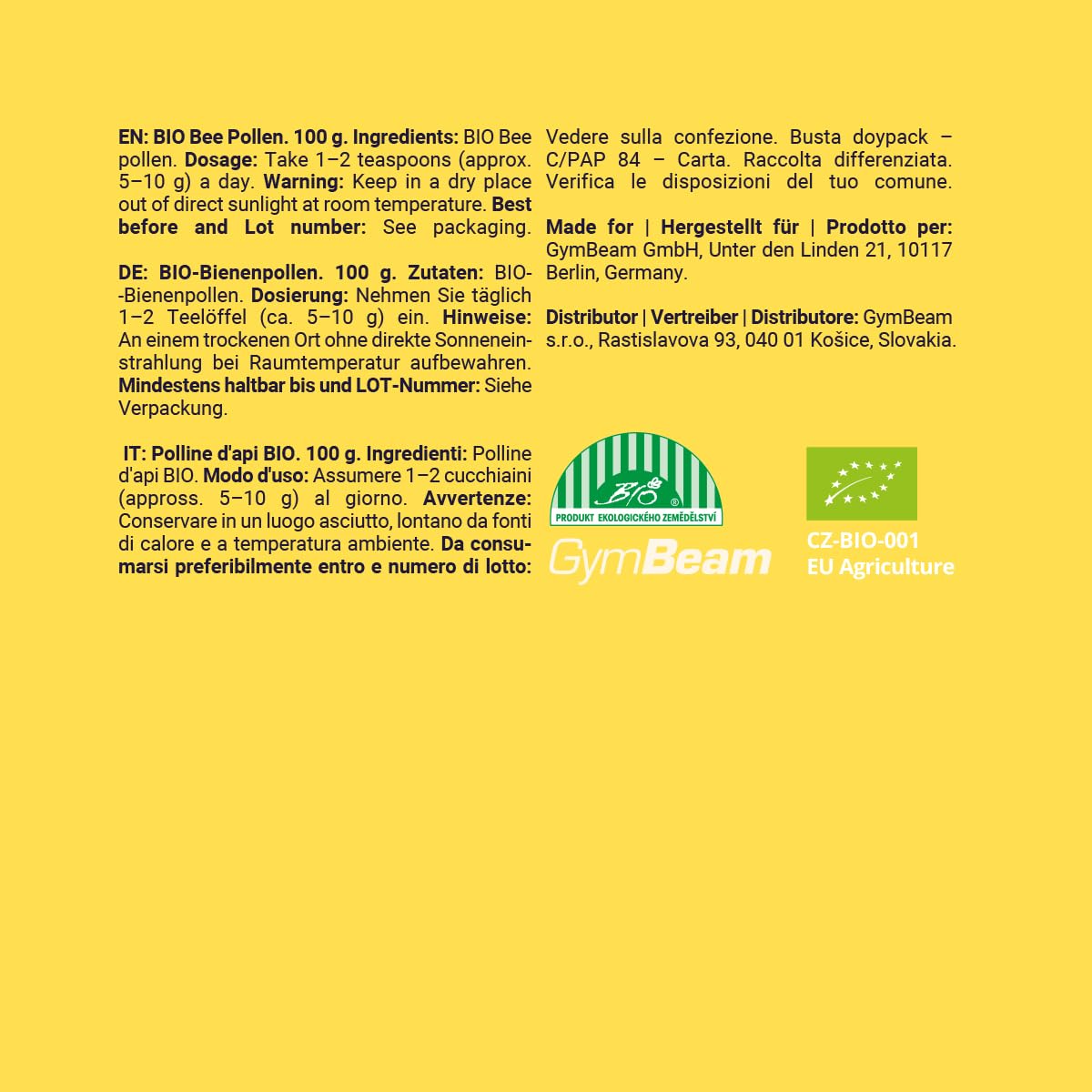 GymBeam Polline d’Api BIO superfood 100 g proteine