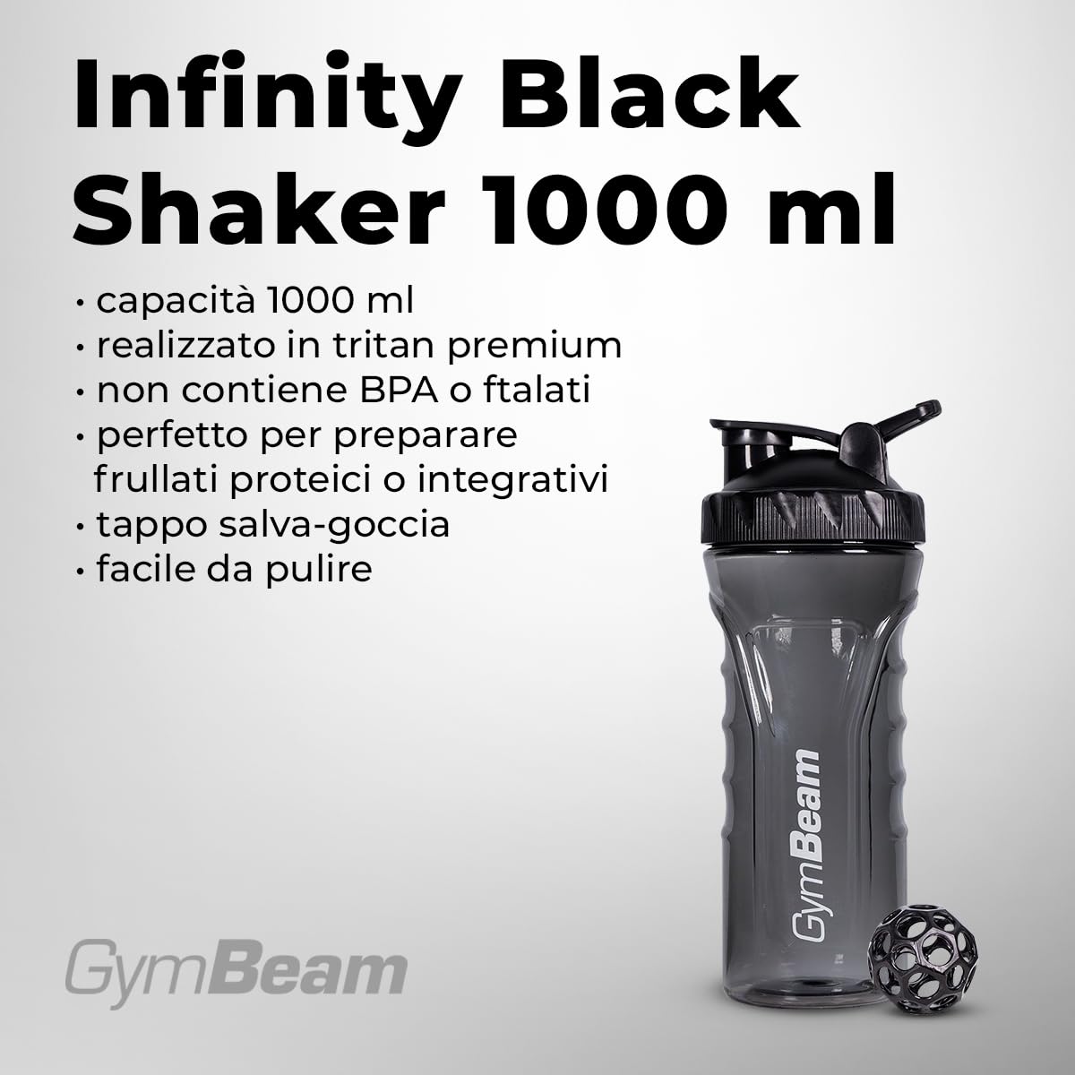 GymBeam Infinity Shaker Nero 1000 ml Tritan Senza BPA