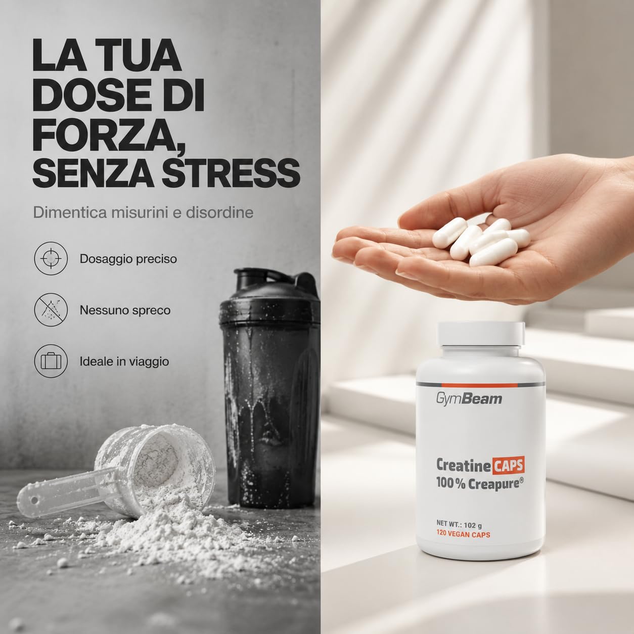 GymBeam Creatina Monoidrato Creapure Capsule prestazioni