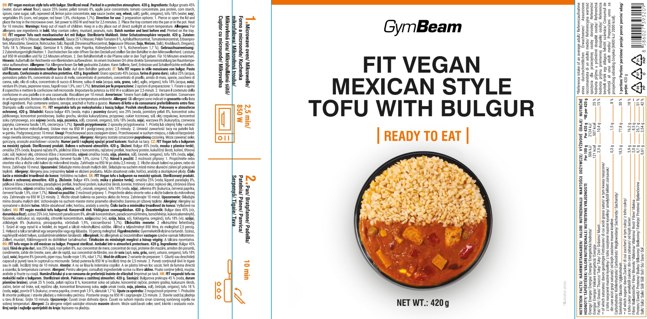 GymBeam FIT Tofu Messicana Bulgur Piatto Pronto Vegano 25,7 g