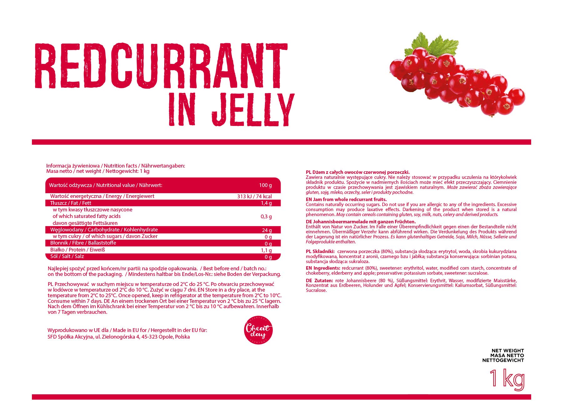 AllNutrition Frulove Ribes Rosso in Jelly Marmellata 1000g Senza Zucchero
