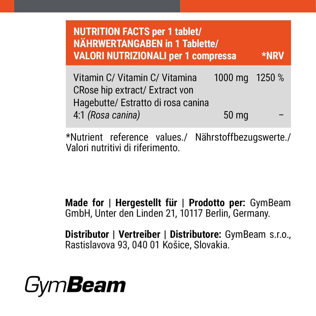 GymBeam Vitamine C 1000mg 30 cpr acido ascorbico immunità