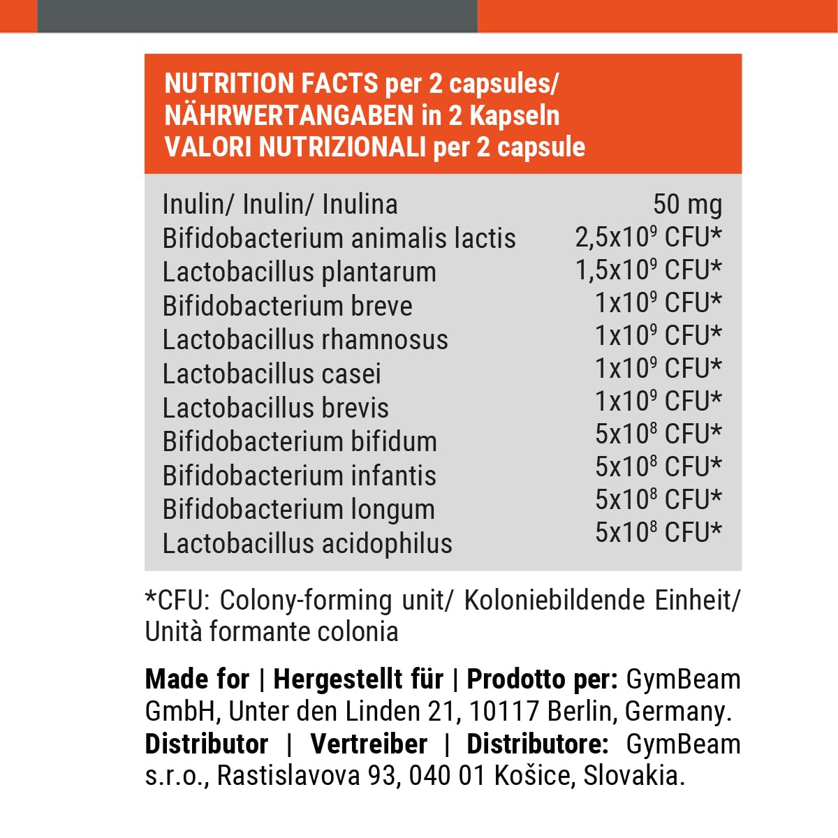 GymBeam ProbioTen probiotico 60 capsule 10 miliardi CFU
