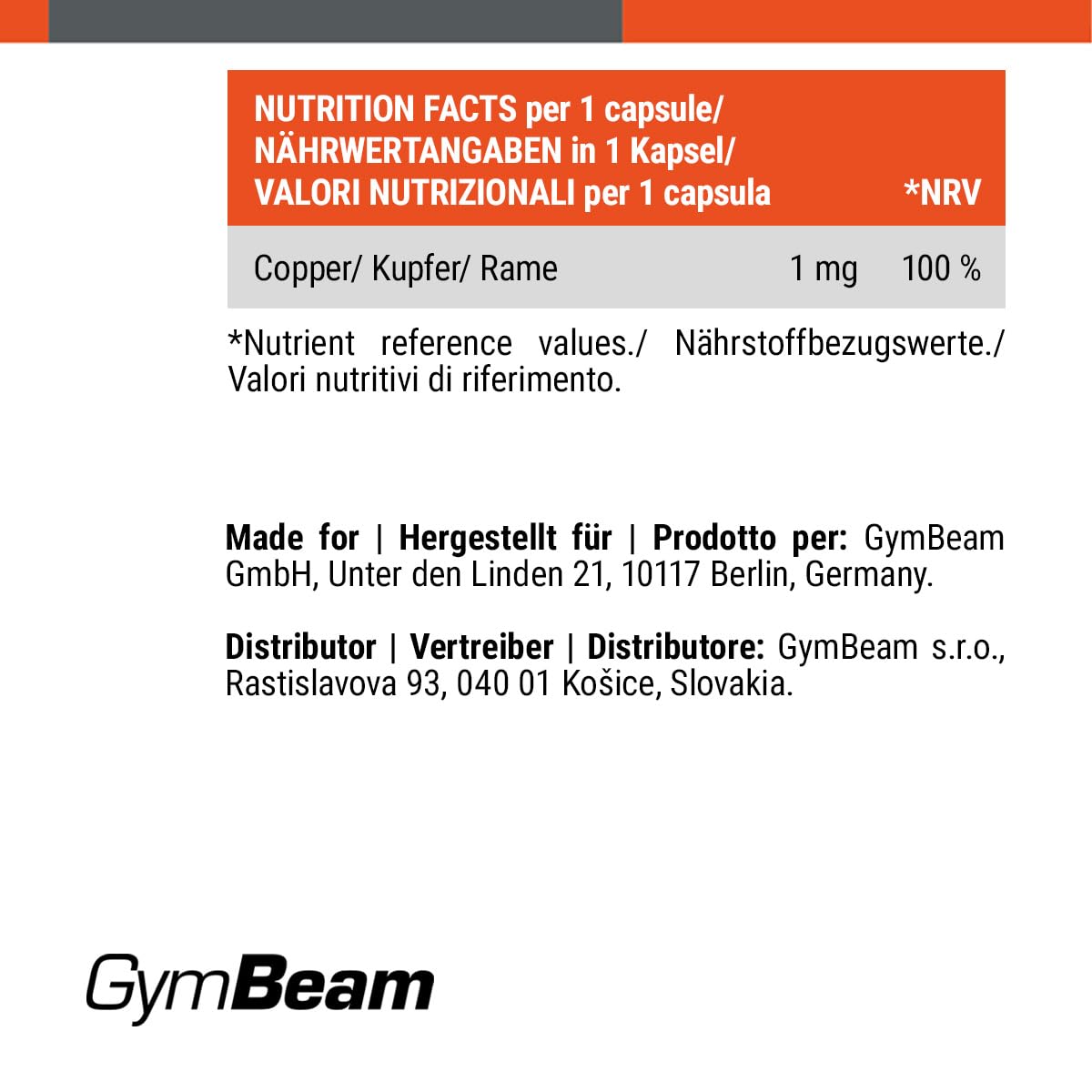 GymBeam Bisglicinato di Rame 1mg 120 Capsule Integratore