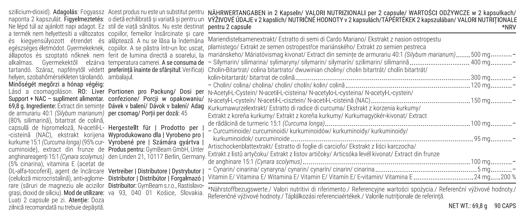 GymBeam Liver Support NAC fegato 90 capsule vegane