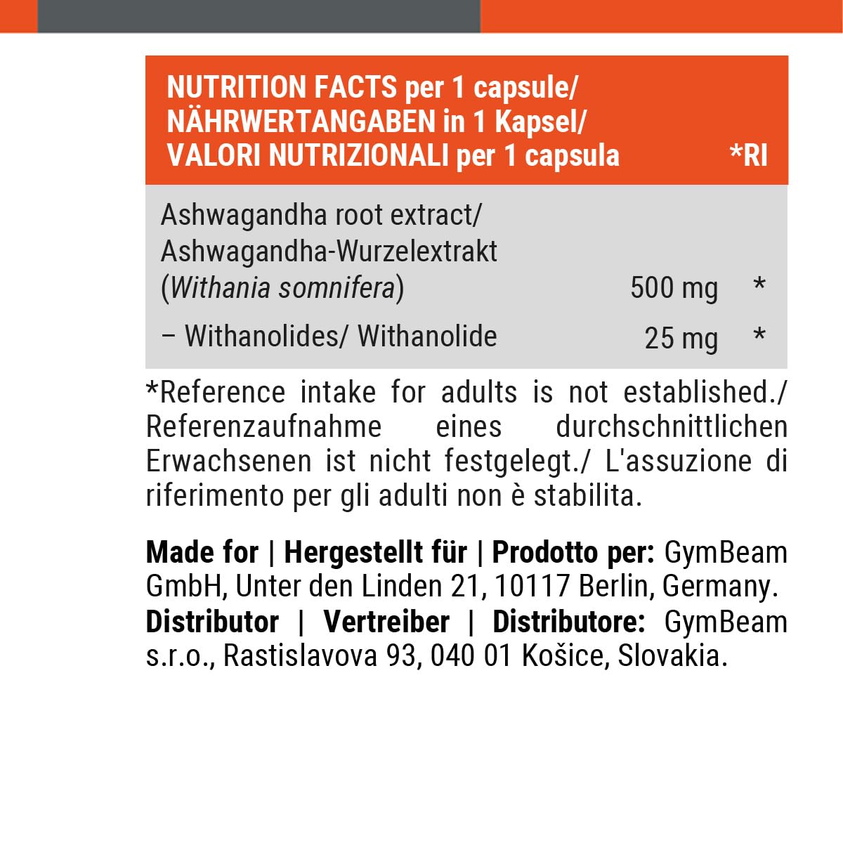 GymBeam Ashwagandha 500mg capsule 90 cps stress