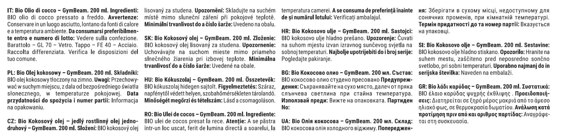GymBeam Alimentazione Olio di Cocco Vergine Bio 200 ml