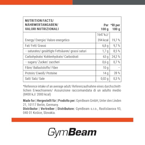 GymBeam Avena Istantanea 1000 g Farina Cioccolato Fibre Proteine