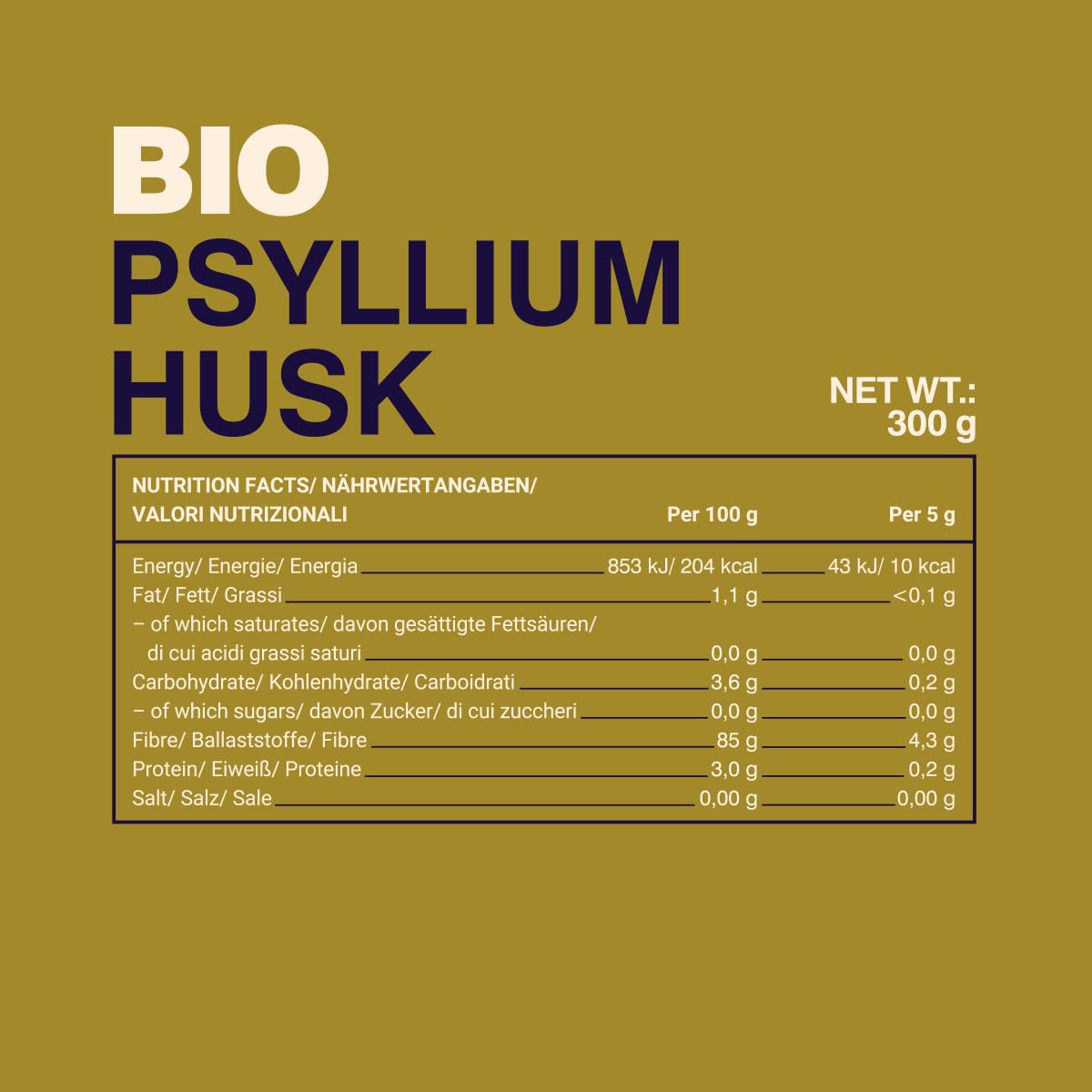 GymBeam Alimentazione Psillio Bio 300 g Fibra Vegana