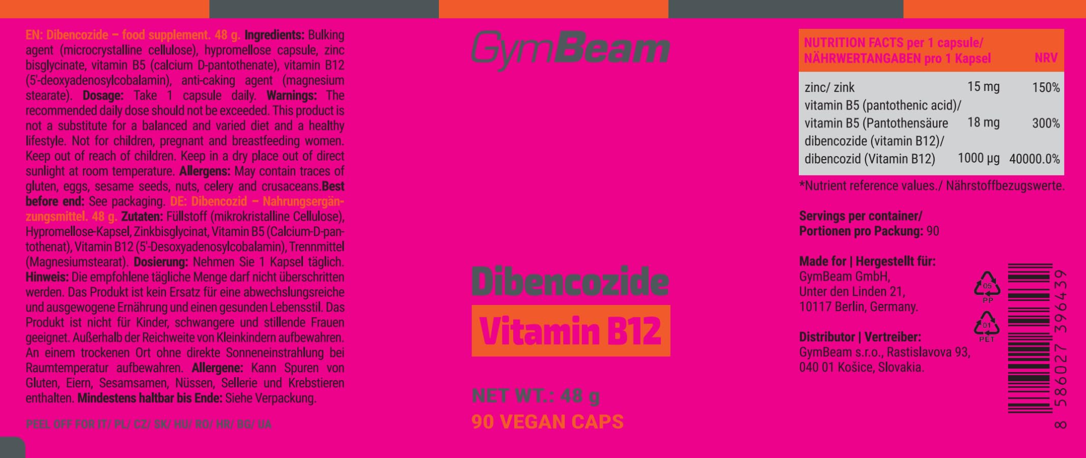 GymBeam Vitamine Dibencozide B12 Integratore 90 Capsule