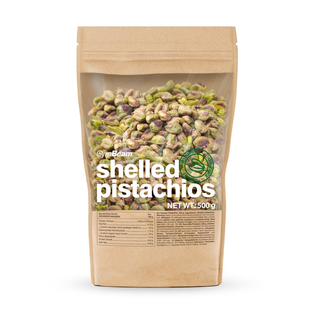 GymBeam Pistacchi Sgusciati Non Salati 500g Snack Crudo