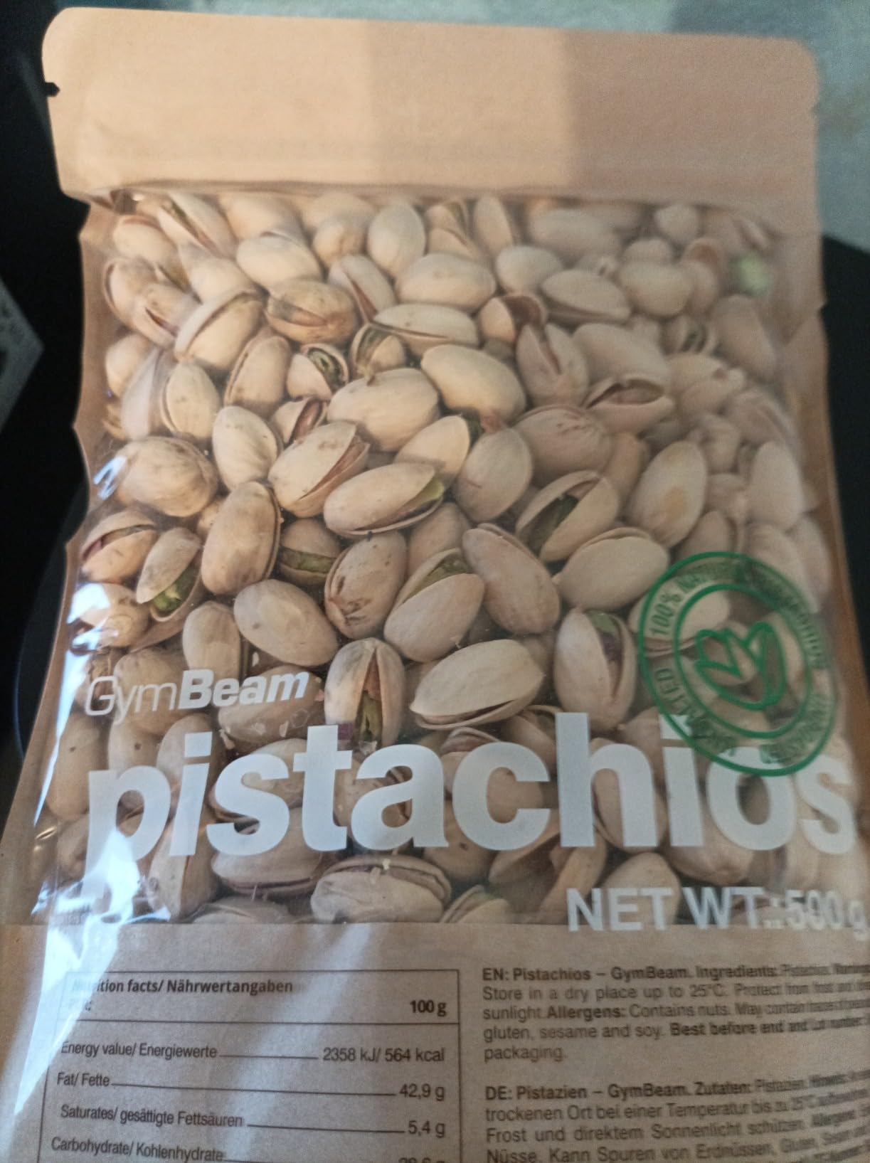 GymBeam Pistacchi Non Salati Frutta Secca 500 g Crudi Proteine