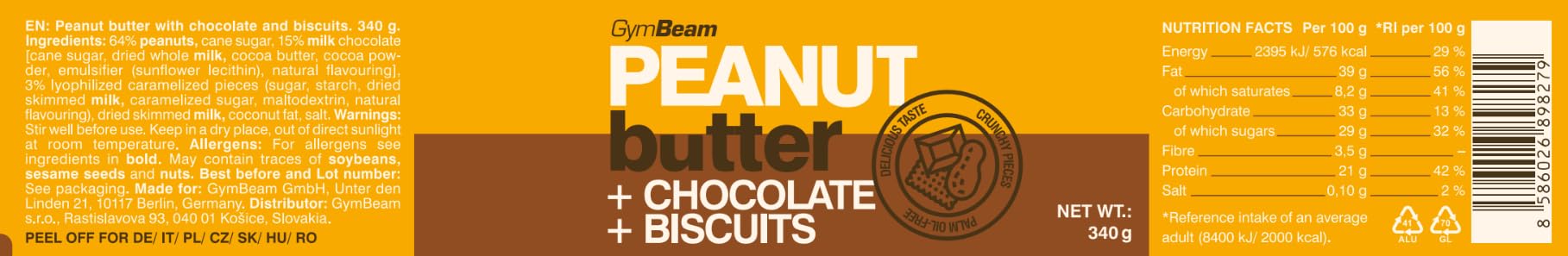 GymBeam Burro Arachidi cioccolato biscotti 340 g cremoso
