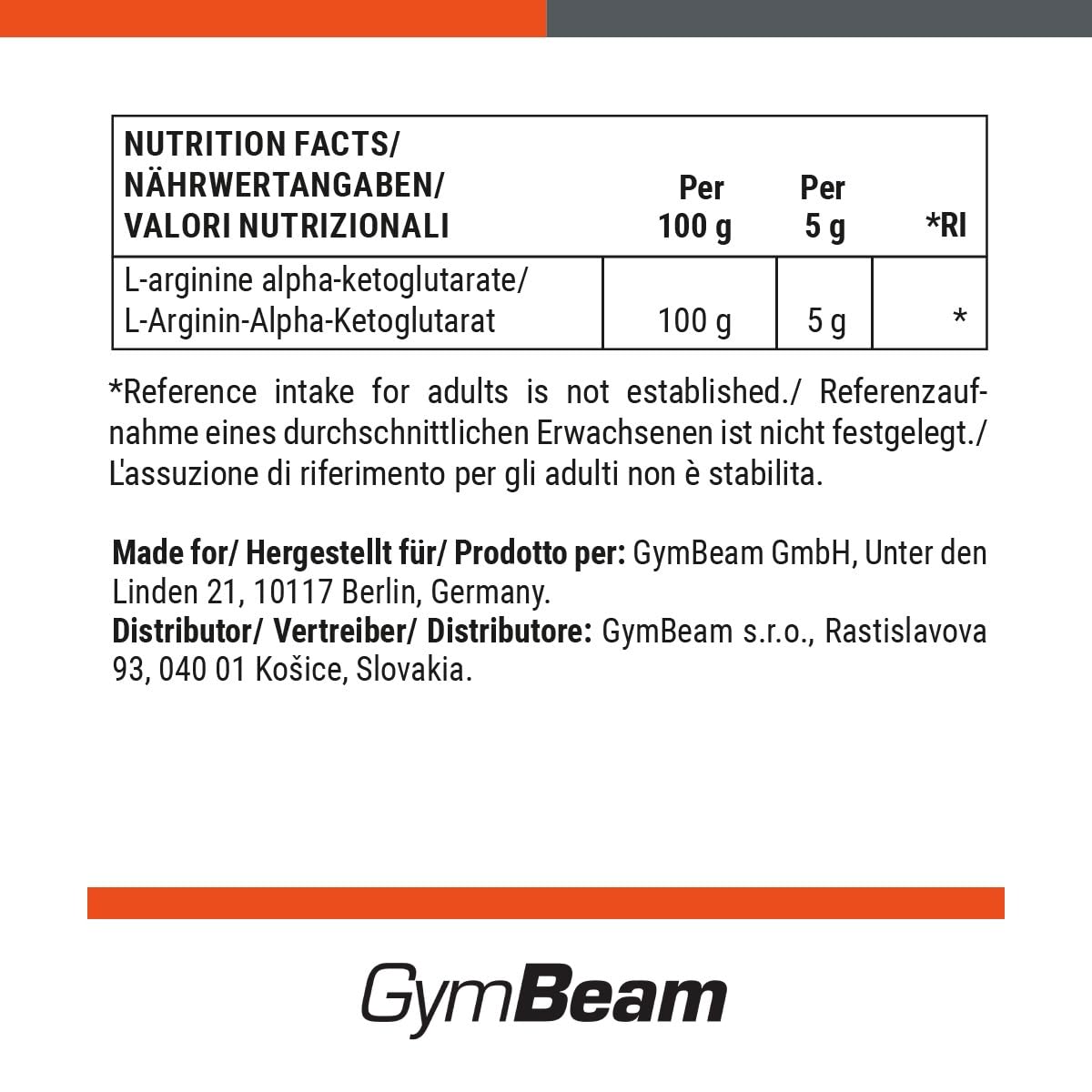 GymBeam Arginina AKG polvere 500 g neutra ossido nitrico