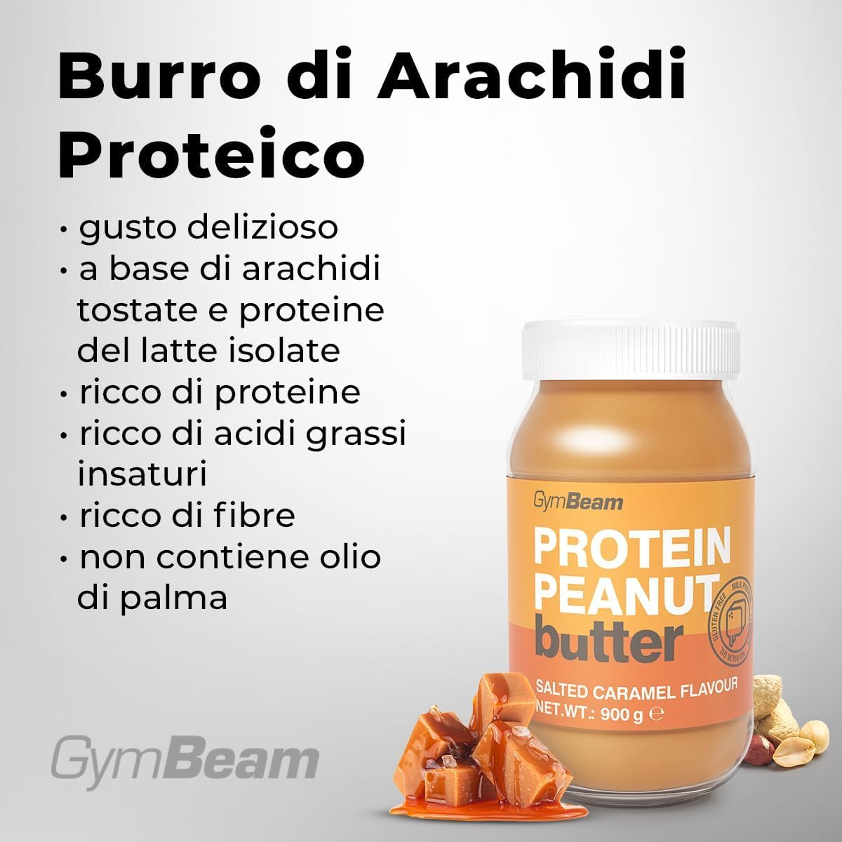 GymBeam Burro Arachidi Proteico cioccolato 900 g senza zuccheri