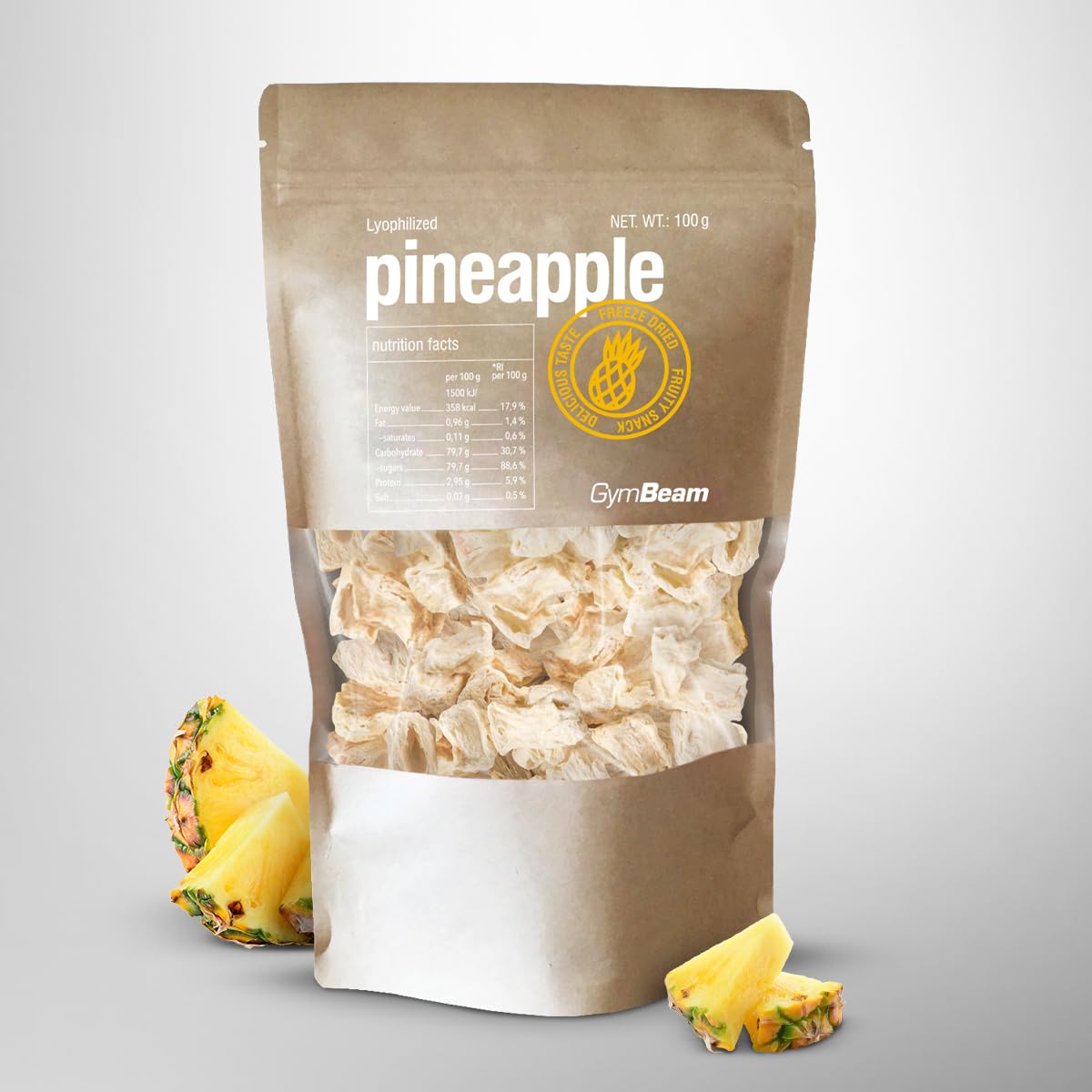GymBeam Ananas Liofilizzato 100g Snack Senza Zuccheri