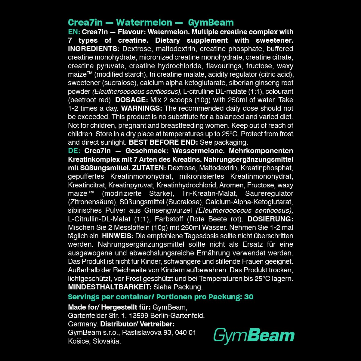 GymBeam Crea7in Creatina Polvere 600g Watermelon