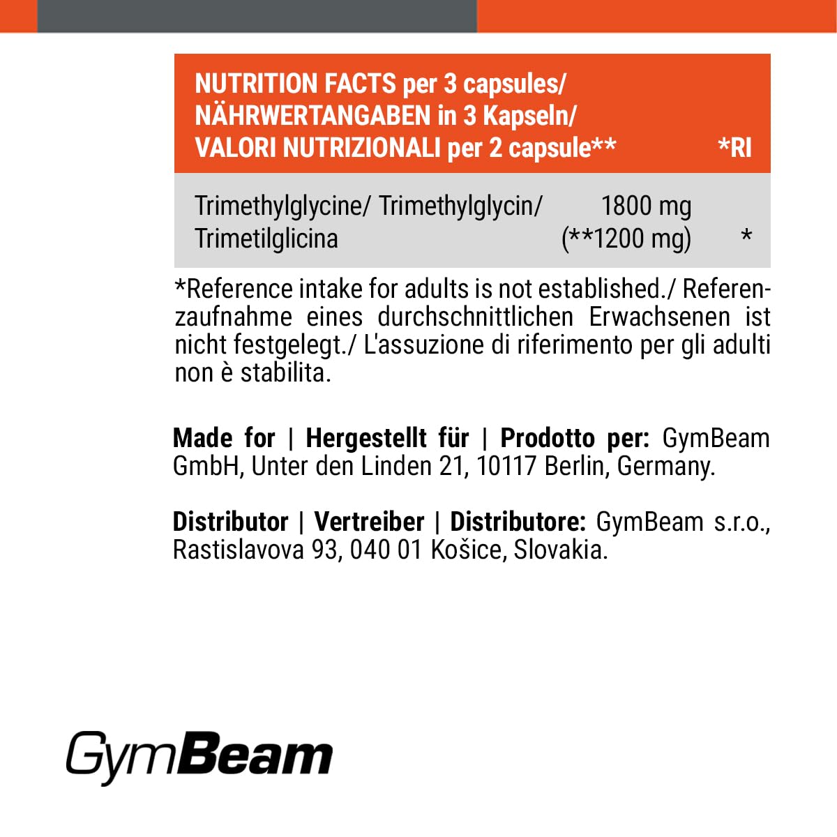 GymBeam Trimetilglicina Betaina TMG Capsule 90 cps